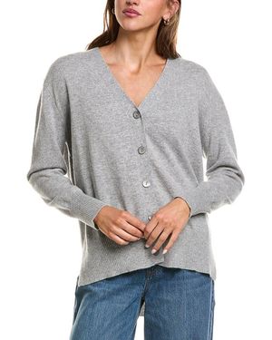 Forte Hi-Low Easy Button 100% Cashmere Cardigan - Grey