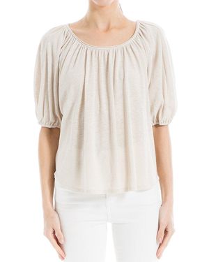 Max Studio Bubble Sleeve Linen-Blend Top - White