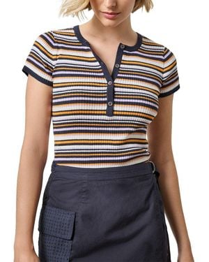 Lilla P Striped Linen-Blend Henley - Blue