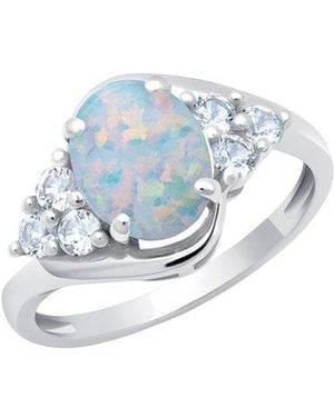 MaxColor 10K 0.75 Ct. Tw. Lab-Grown Opal Halo Ring - Blue