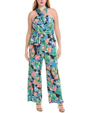 Tahari Plus Crisscross Halter Jumpsuit - Blue