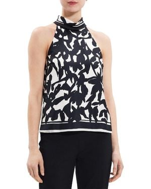 Theory Roll Neck Halter Silk Top - Blue