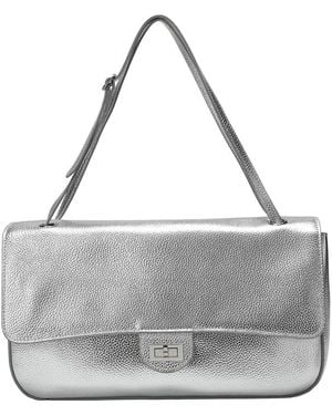 Tiffany & Fred Paris 33Cm Leather Flap Tote - Grey