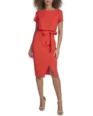 Kensie Crepe Scuba Midi Dress - Red