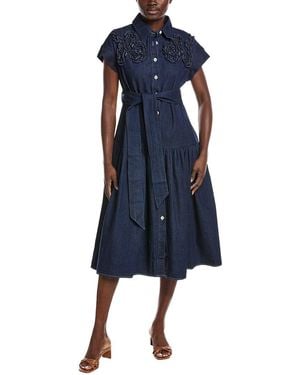Gracia Chest Ruffle Work Denim Shirtdress - Blue