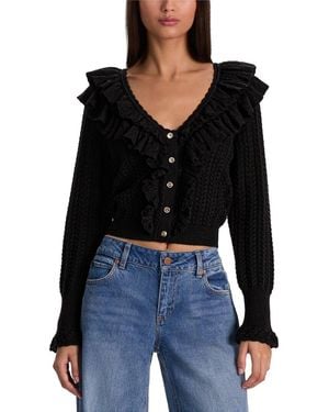 Alice + Olivia Eileen Ruffle Wool Cardigan - Black