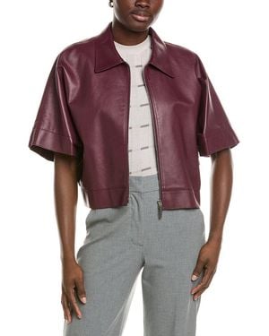 Lafayette 148 New York Zip Front Cropped Linen Jacket - Purple