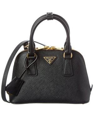 Prada Logo Mini Saffiano Leather Satchel - Black