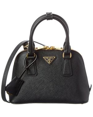 Prada Logo Mini Saffiano Leather Satchel - Black