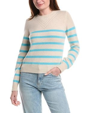 Isla Lacey Stripe Pointelle Cashmere Top - Blue