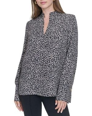 Halston Printed V-Neck Top - Grey