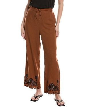 Ellen Tracy Ankle Embroidery Linen-Blend Pant - Brown