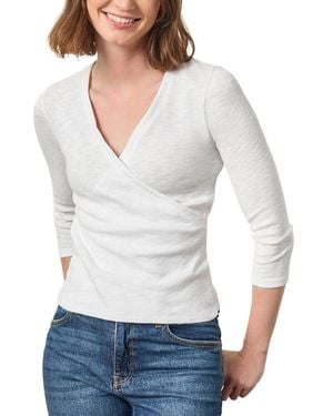 Lilla P Ribbed Slub 3/4 Sleeve Surplice - White