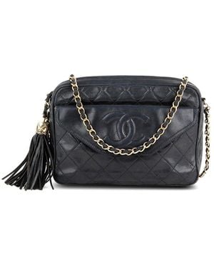 Chanel Lambskin Leather Cc Flap Tassel Camera Bag (Authentic Pre-Loved) - Black