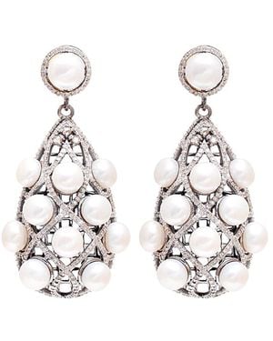 Arthur Marder Fine Jewelry Silver 3.00 Ct. Tw. Diamond & Pearl Earrings - White