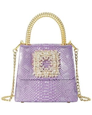 Tiffany & Fred Paris Embossed Mini Leather Satchel - Purple