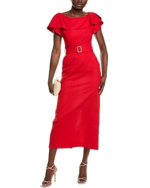 BGL Linen-Blend Midi Dress - Red