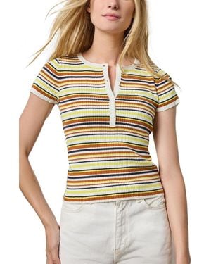 Lilla P Striped Linen-Blend Henley - White