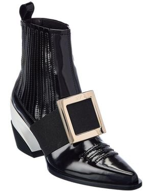 Roger Vivier Viv Tex Leather Bootie - Black