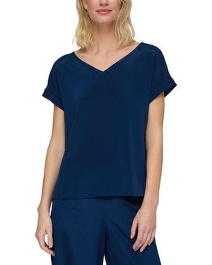 Lafayette 148 New York Wide V-Neck Cuff Sleeve Blouse - Blue
