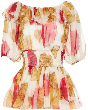 Dolce & Gabbana 2018 Silk Cookie Rose Smocked Top, Size It (Authentic Pre- Loved) - Red