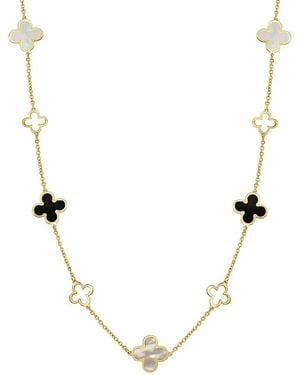 Italian Gold 14K Gemstone Station Layered Clover Necklace - Natural