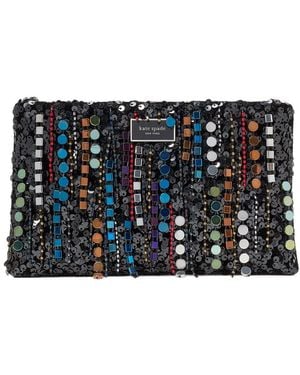 Kate Spade Nova Crystal Embellished Suede Clutch - Black