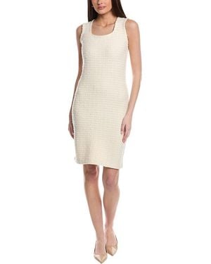 St. John Donna Tweed Knit Sleeveless Wool-Blend Sheath Dress - White