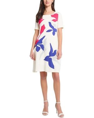Ming Wang Floral Applique A-Line Soft Knit Dress - Blue