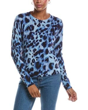 Autumn Cashmere Watercolor Print Cheetah Crewneck Cashmere Sweater - Blue