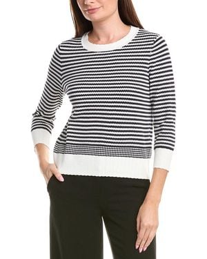 Adrianna Papell Textured Striped Scallop Top - White