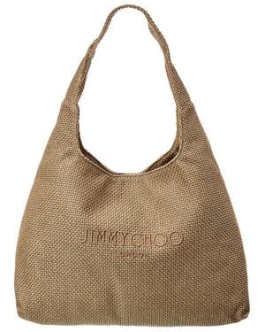 Jimmy Choo Beach Diamond Large Raffia Hobo Bag - Brown