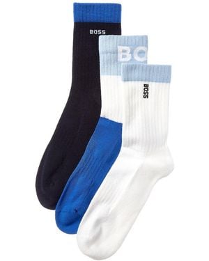 BOSS 3pk Iconic Block Socks - Blue