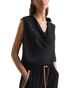 Reiss Ameilee Chiffon Drapey Blouse - Black