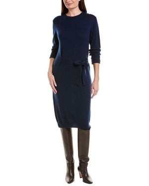 Forte Waist Tie Crewneck Wool & Cashmere-Blend Sweaterdress - Blue