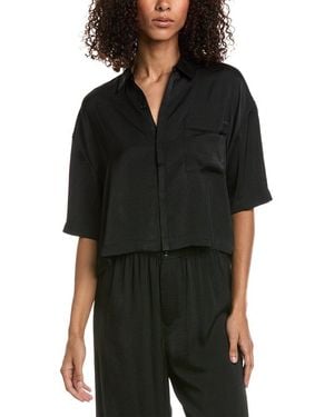 Barefoot Dreams Washed Satin Cropped Dream Shirt - Black