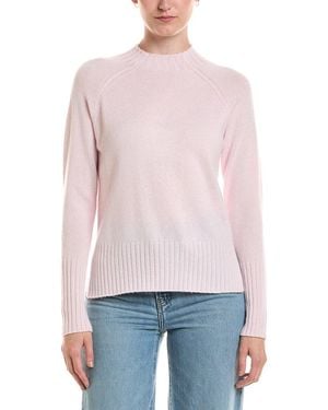 Forte Rib Trim Hi Low Funnel Neck 100% Cashmere Jumper - Pink