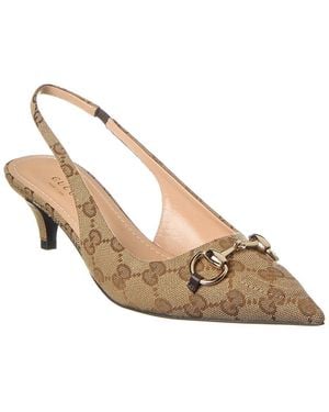 Gucci Horsebit Gg Canvas Slingback Pump - Brown
