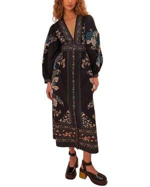 FARM Rio Blossom Tapestry Midi Dress - Black