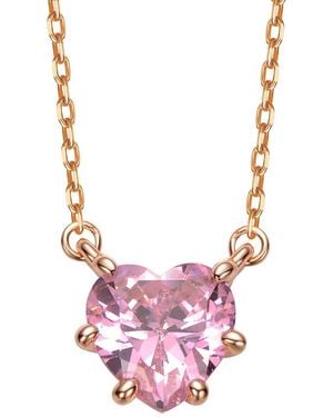 Rachel Glauber 18K Rose Plated Cz Solitaire Necklace - Pink