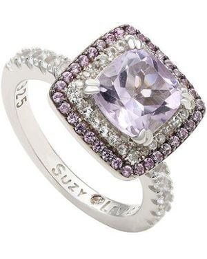 Suzy Levian Silver 0.02 Ct. Tw. Diamond & Gemstone Double Halo Ring - White