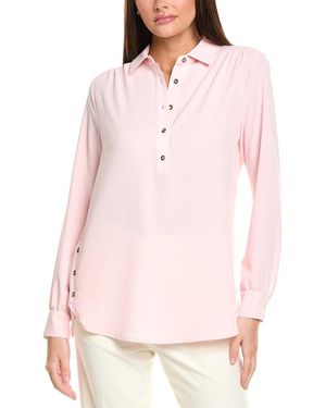 Jones New York Shirttail Side Button Popover - Pink