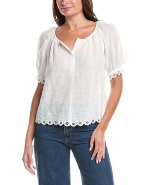Max Studio Scallop Edge Bubble Sleeve Blouse - White