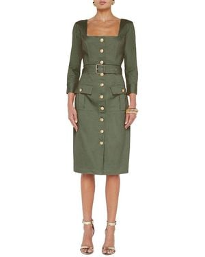 L'Agence Bordeaux 3/4 Sleeve Midi Dress - Green