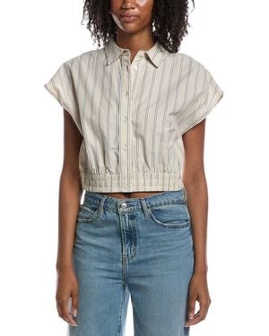 Current/Elliott Extended Shoulder Cap Sleeve Cropped Blouse - Blue