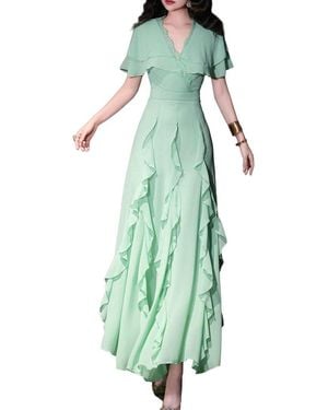 BURRYCO Short Sleeve V Neck Maxi Dress - Green