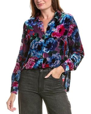 Johnny Was Velma Button-Down Silk-Blend Shirt - Blue
