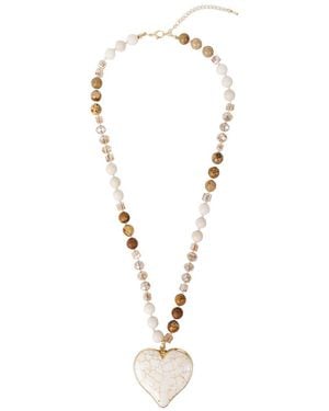 Saachi Heart Stone Short Necklace - Metallic