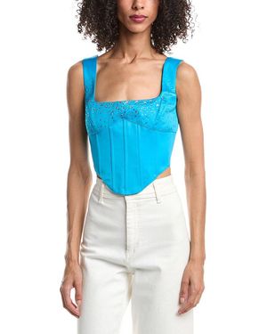 GUIZIO Satin Beaded Lace-Up Bustier - Blue