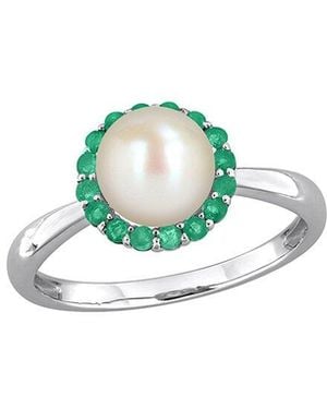Rina Limor 0.32 Ct. Tw. Lab-Grown Emerald & 7.0-7.5Mm Pearl Halo Ring - Blue